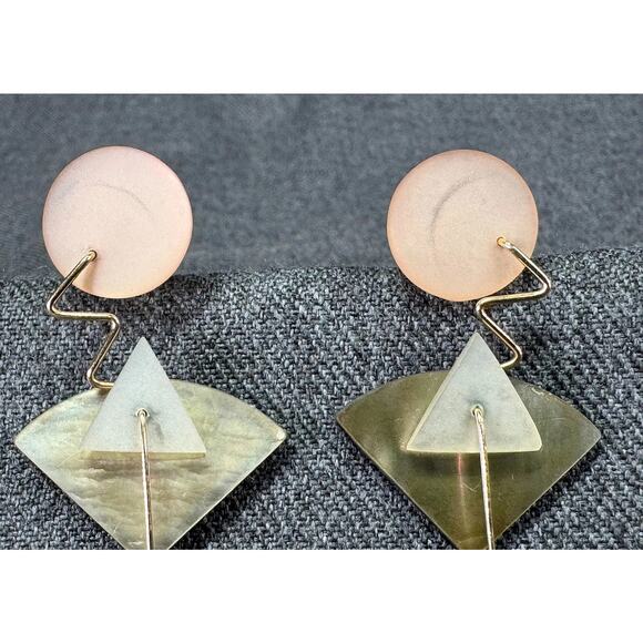 Vintage Artisan Made Abstract Post Modern Mixed Metal Earrings - Picture 4 of 6